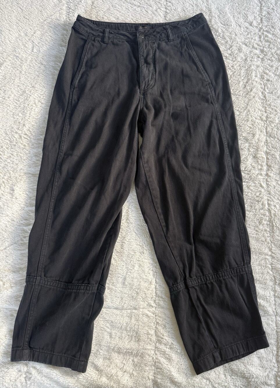 Quince Organic Cotton Twill Barrel Pants Size 10 Black High Rise Pockets